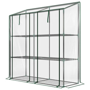 Lean-to Mini Greenhouse with 3 Tier Shelves, Portable Green House with 2 Roll-up Doors, Garden Plant Grow Hot House for Indoor Outdoor, 56.3"x18.1"x59.4", Clear