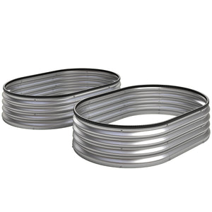 2Pcs Galvanized Raised Garden Bed, 4 x 3 x 1 ft Modular Metal Garden Beds with Rubber Strip Edging, Oval Outdoor Planter Box for Vegetables, Flowers, Herbs, Silver