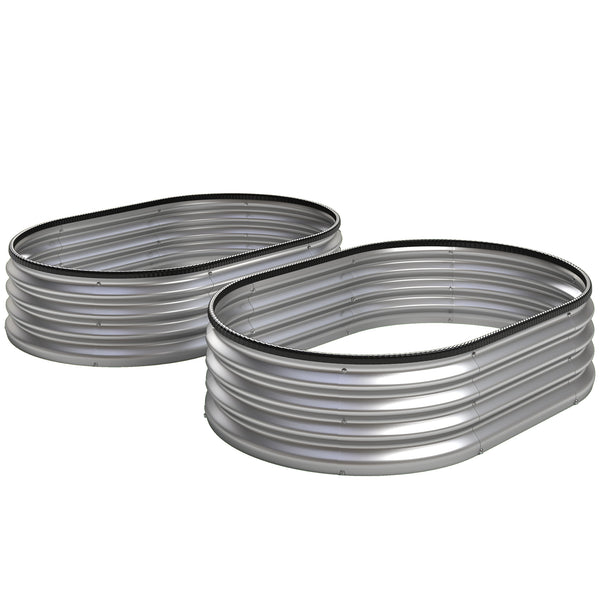 2Pcs Galvanized Raised Garden Bed, 4 x 3 x 1 ft Modular Metal Garden Beds with Rubber Strip Edging, Oval Outdoor Planter Box for Vegetables, Flowers, Herbs, Silver
