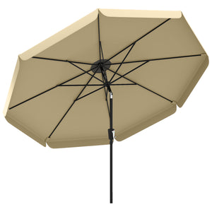 10 ft Patio Umbrella with Push Button Tilt and Crank, Outdoor Market Table Umbrella Parasol with Vent, 8 Ribs for Garden, Deck, Pool, Khaki