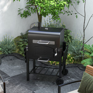 Outsunny Charcoal Grill, BBQ with Adjustable Height, Portable Barbecue with Folding Shelves, Thermometer, Bottle Opener & Wheels for Outdoor Camping, Picnic, Patio, Backyard, Black