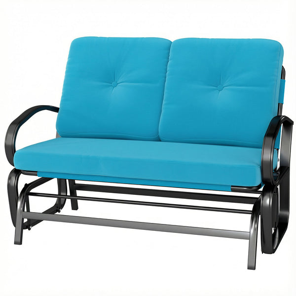 Outdoor Glider Bench, 2-Person Patio Rocker Loveseat with Tufted Cushions, Steel Frame for Porch, Garden Backyard, Blue