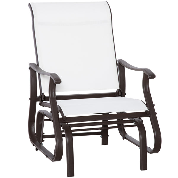 Outdoor Glider Chair, Patio Glider with Steel Frame and Mesh Fabric, Garden Chair for Backyard, Garden, and Porch, Cream White