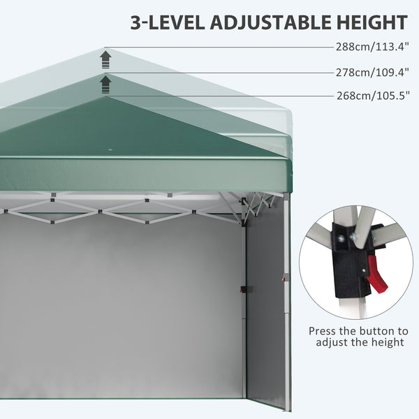 3 x 3 (M) Pop Up Gazebo, UPF 30+ with 2 Sidewalls, Leg Weight Bags and Wheeled Bag, Height Adjustable Party Tent Event Shelter for Garden, Patio, Green