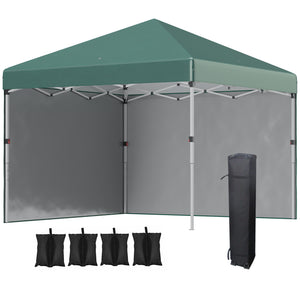 3 x 3 (M) Pop Up Gazebo, UPF 30+ with 2 Sidewalls, Leg Weight Bags and Wheeled Bag, Height Adjustable Party Tent Event Shelter for Garden, Patio, Green