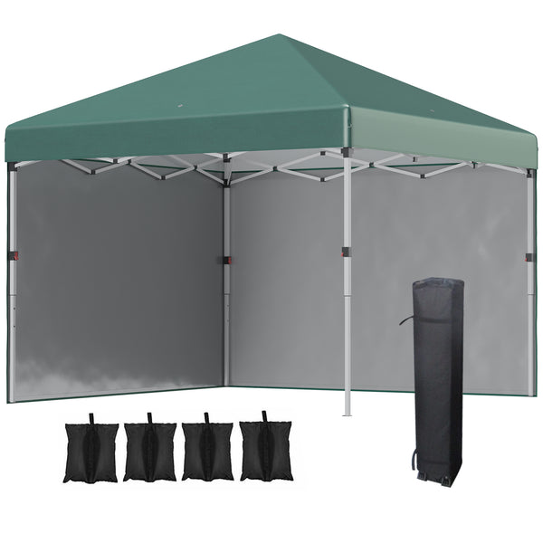 3 x 3 (M) Pop Up Gazebo, UPF 30+ with 2 Sidewalls, Leg Weight Bags and Wheeled Bag, Height Adjustable Party Tent Event Shelter for Garden, Patio, Green