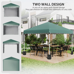 3 x 3 (M) Pop Up Gazebo, UPF 30+ with 2 Sidewalls, Leg Weight Bags and Wheeled Bag, Height Adjustable Party Tent Event Shelter for Garden, Patio, Green