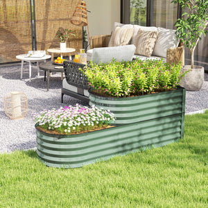 2-Tier Raised Garden Bed, Outdoor Galvanised Planter Box with Safety Edging and Gloves, Metal Raised Bed with Open Bottom for Vegetables, Flowers, Fruits and Herbs, Light Green