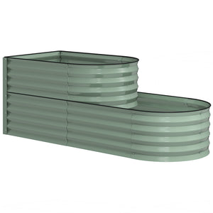 2-Tier Raised Garden Bed, Outdoor Galvanised Planter Box with Safety Edging and Gloves, Metal Raised Bed with Open Bottom for Vegetables, Flowers, Fruits and Herbs, Light Green