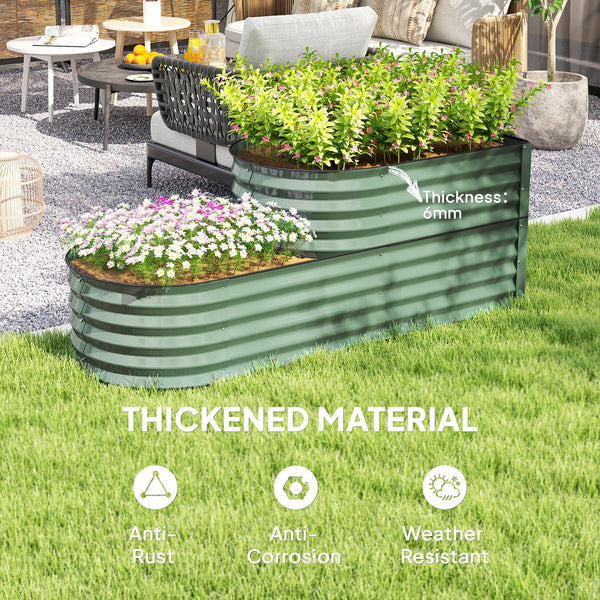 2-Tier Raised Garden Bed, Outdoor Galvanised Planter Box with Safety Edging and Gloves, Metal Raised Bed with Open Bottom for Vegetables, Flowers, Fruits and Herbs, Light Green