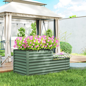 2-Tier Raised Garden Bed, Outdoor Galvanised Planter Box with Safety Edging and Gloves, Metal Raised Bed with Open Bottom for Vegetables, Flowers, Fruits and Herbs, Light Green