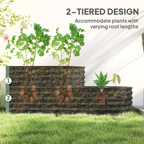 2-Tier Raised Garden Bed, Outdoor Galvanised Planter Box with Safety Edging and Gloves, Metal Raised Bed with Open Bottom for Vegetables, Flowers, Fruits and Herbs, Light Green