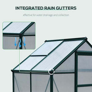 6' x 4' x 6.6' Polycarbonate Greenhouse, Walk-In Green House Kit Garden, Plants Grow, Galvanized Sheet Aluminum Frame with Rain Gutter, Vent and Sliding Door, Green