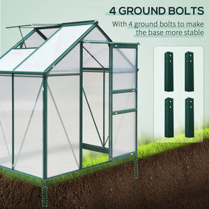 6' x 4' x 6.6' Polycarbonate Greenhouse, Walk-In Green House Kit Garden, Plants Grow, Galvanized Sheet Aluminum Frame with Rain Gutter, Vent and Sliding Door, Green