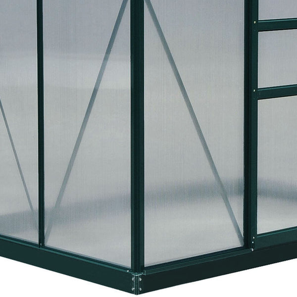 6 x 4ft Polycarbonate Greenhouse, Large Walk-In Green House with Slide Door and Window, Garden Plants Grow House with Aluminium Frame and Foundation, Dark Green
