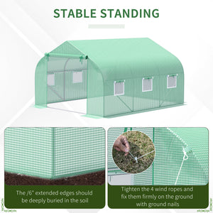 10' x 11' x 7' Walk-in Greenhouse Outdoor Plant Tunnel Warm Hot House w/ Roll Up Door and 6 Mesh Windows, Steel Frame, Green