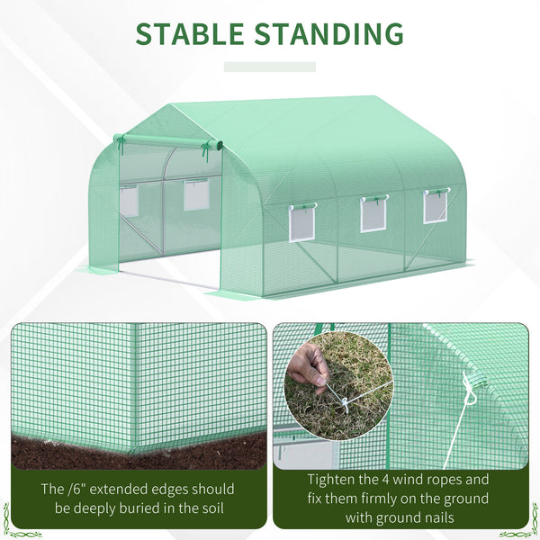 10' x 11' x 7' Walk-in Greenhouse Outdoor Plant Tunnel Warm Hot House w/ Roll Up Door and 6 Mesh Windows, Steel Frame, Green