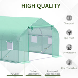 10' x 11' x 7' Walk-in Greenhouse Outdoor Plant Tunnel Warm Hot House w/ Roll Up Door and 6 Mesh Windows, Steel Frame, Green