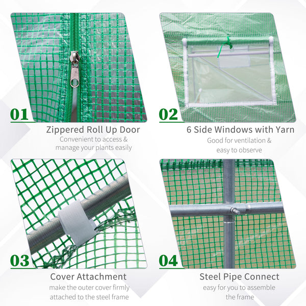 10' x 11' x 7' Walk-in Greenhouse Outdoor Plant Tunnel Warm Hot House w/ Roll Up Door and 6 Mesh Windows, Steel Frame, Green