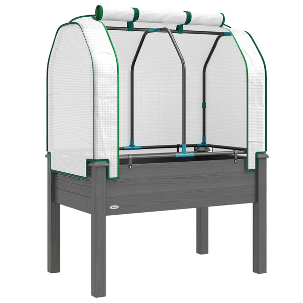 Raised Garden Bed with PE Greenhouse Cover Outdoor Elevated Wood Planter Box for Herbs and Vegetables, Use for Patio, Backyard, Balcony, 35 x 22 x 47 inch, Dark Gray