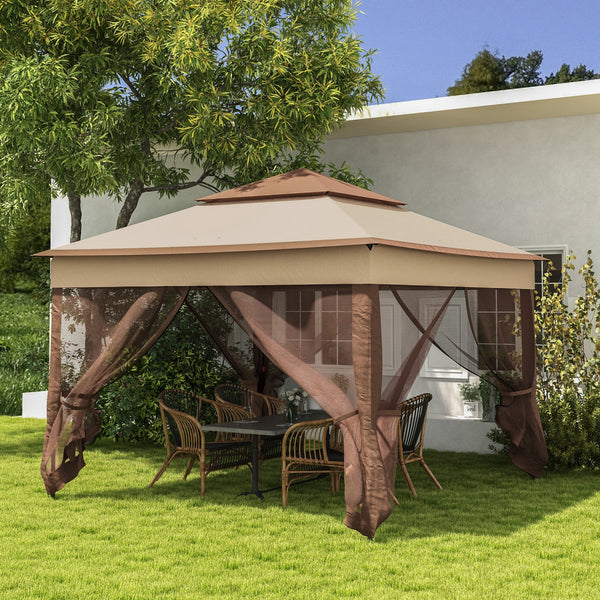 3 x 3(m) Pop Up Gazebo, Double-roof Garden Tent with Netting and Carry Bag, Party Event Shelter for Outdoor Patio, Khaki