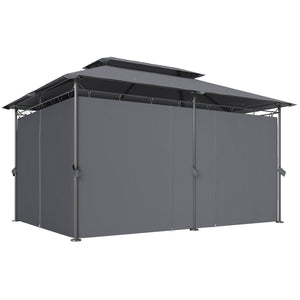  10' x 13' Patio Gazebo, Double Roof Outdoor Gazebo Canopy Shelter with Curtains, Solid Metal Frame for Garden, Lawn, Backyard and Deck, Grey