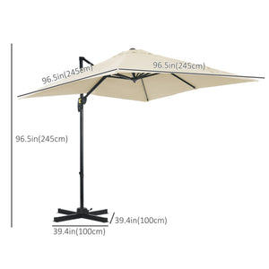 8' x 8' Square Patio Hanging Offset Umbrella with 360° Rotation, Aluminum Outdoor Cantilever Parasol with Crank & Tilt, Sun Canopy Shelter with Cross Base, White
