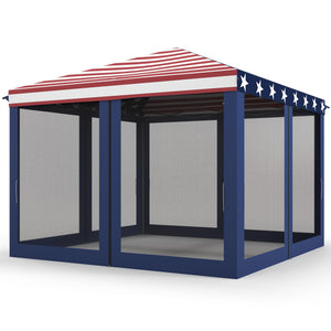 Outsunny 10' x 10' Pop Up Canopy Tent with Netting, Instant Gazebo, Screen House Room with Carry Bag, Height Adjustable, for Outdoor, Garden, Patio, Camping, Blue and Red