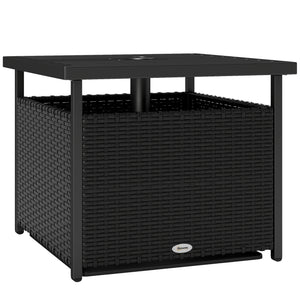21.75" Outdoor Rattan Wicker Patio Coffee Table with Umbrella Hole, Patio Side Table with Slatted Metal Top, Suitable for Garden, Backyard, Black