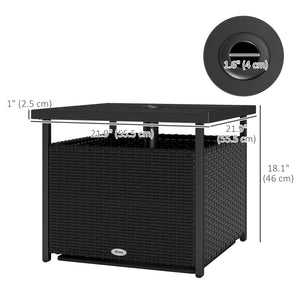 21.75" Outdoor Rattan Wicker Patio Coffee Table with Umbrella Hole, Patio Side Table with Slatted Metal Top, Suitable for Garden, Backyard, Black