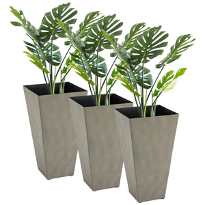 28" Tall Planters for Outdoor Plants with Drainage Hole, Set of 3 Taper Indoor Outdoor Planters, Large Plastic Garden Flower Pots for Porch, Patio, Yard, Mixed Grey