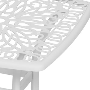 Cast Aluminum Outdoor Side Table, 21" Square Patio End Table with Umbrella Hole, Bistro Table for Garden, Balcony, Poolside, White