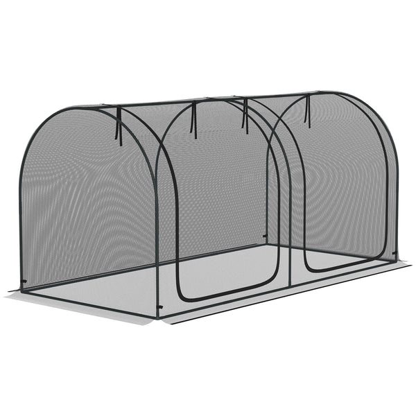 8' x 4' Crop Cage, Plant Protection Tent, with Two Zippered Doors and 4 Ground Stakes, for Garden, Yard, Lawn, Black