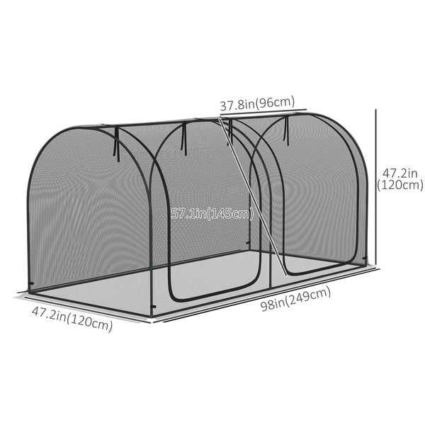 8' x 4' Crop Cage, Plant Protection Tent, with Two Zippered Doors and 4 Ground Stakes, for Garden, Yard, Lawn, Black