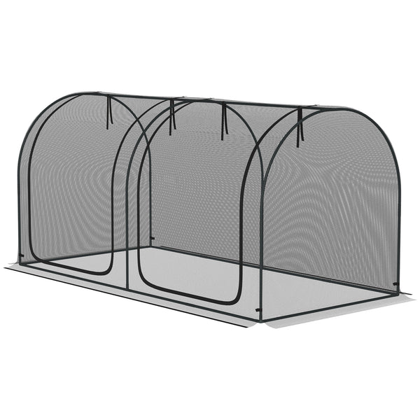8' x 4' Crop Cage, Plant Protection Tent, with Two Zippered Doors and 4 Ground Stakes, for Garden, Yard, Lawn, Black