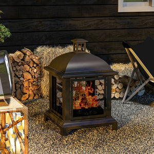 26" Fire Pit with Chimney Style, Outdoor Wood Burning Firepit with Spark Guard and Poker, Steel, Black