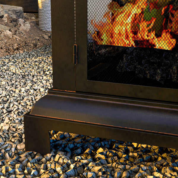 26" Fire Pit with Chimney Style, Outdoor Wood Burning Firepit with Spark Guard and Poker, Steel, Black