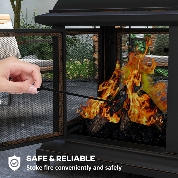 26" Fire Pit with Chimney Style, Outdoor Wood Burning Firepit with Spark Guard and Poker, Steel, Black