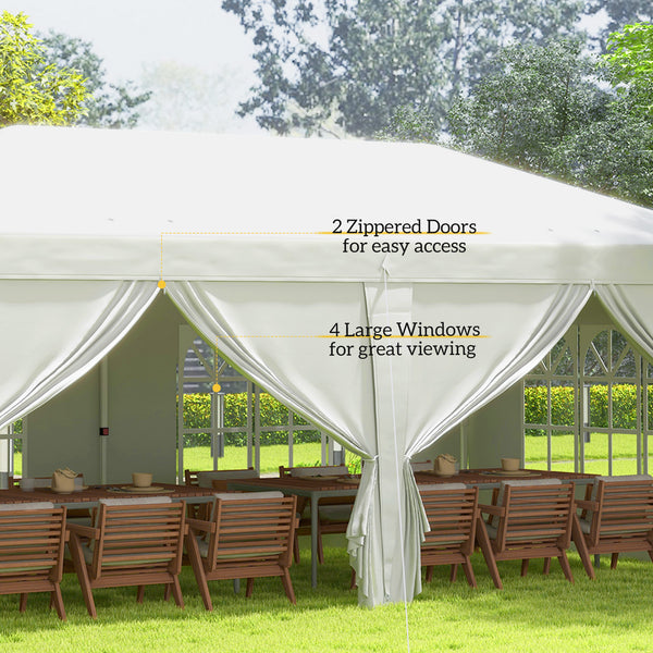 3 x 6 m Garden Pop Up Gazebo, Wedding Party Tent Marquee, Water Resistant Awning Canopy with Sidewalls, Windows, Carry Bag, White