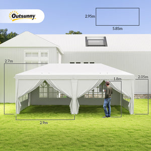 3 x 6 m Garden Pop Up Gazebo, Wedding Party Tent Marquee, Water Resistant Awning Canopy with Sidewalls, Windows, Carry Bag, White