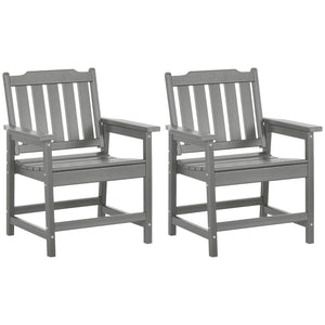 Outsunny All-Weather Patio Chairs Set of 2, HDPE Patio Dining Chair Set, Heavy Duty Wood-Like Outdoor Furniture for Garden, Backyard, Deck, Porch, Lawn, Gray