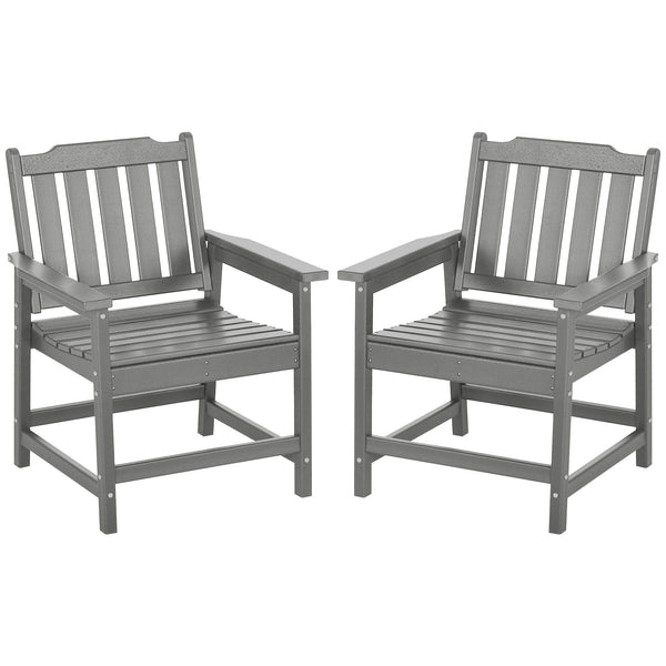 Outsunny All-Weather Patio Chairs Set of 2, HDPE Patio Dining Chair Set, Heavy Duty Wood-Like Outdoor Furniture for Garden, Backyard, Deck, Porch, Lawn, Gray