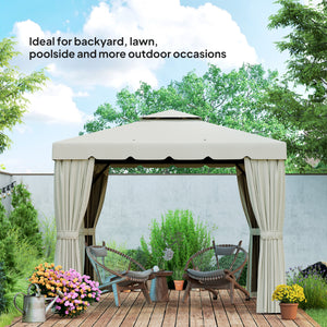 10' x 10' Outdoor Patio Gazebo Double Soft-top Garden Shelter Tent with Beautiful Polyester Curtains, & Mesh Screen Drapes, Cream White