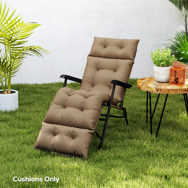 Sun Lounger Cushions Only, 190x56x10cm Garden Lounge Chair Cushions, UPF20+ 220gsm Fabric, Thick Sunbed Replacement Pads with 6 Ties, Khaki