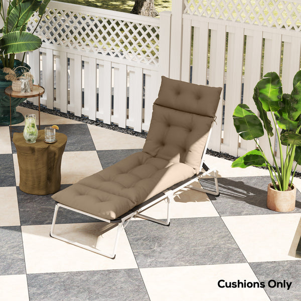 Sun Lounger Cushions Only, 190x56x10cm Garden Lounge Chair Cushions, UPF20+ 220gsm Fabric, Thick Sunbed Replacement Pads with 6 Ties, Khaki