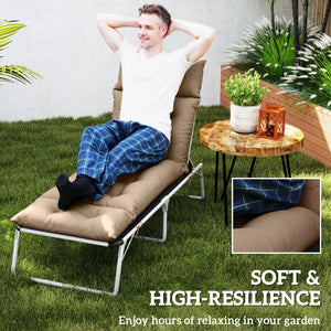 Sun Lounger Cushions Only, 190x56x10cm Garden Lounge Chair Cushions, UPF20+ 220gsm Fabric, Thick Sunbed Replacement Pads with 6 Ties, Khaki