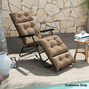 Sun Lounger Cushions Only, 190x56x10cm Garden Lounge Chair Cushions, UPF20+ 220gsm Fabric, Thick Sunbed Replacement Pads with 6 Ties, Khaki