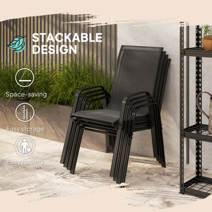 4 Pieces Garden Chairs, Stackable Outdoor Chairs with High Backrest and Armrest, Breathable Mesh Fabric Dining Chair Set of 4, Black