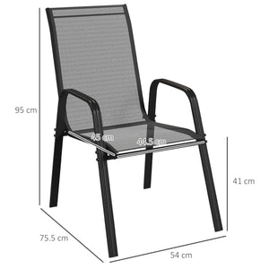 4 Pieces Garden Chairs, Stackable Outdoor Chairs with High Backrest and Armrest, Breathable Mesh Fabric Dining Chair Set of 4, Black