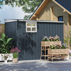 4' x 8' Outdoor Storage Shed, Metal Garden Shed with Window, 2 Vents and Lockable Door, for Backyard, Garden, Lawn, Dark Grey